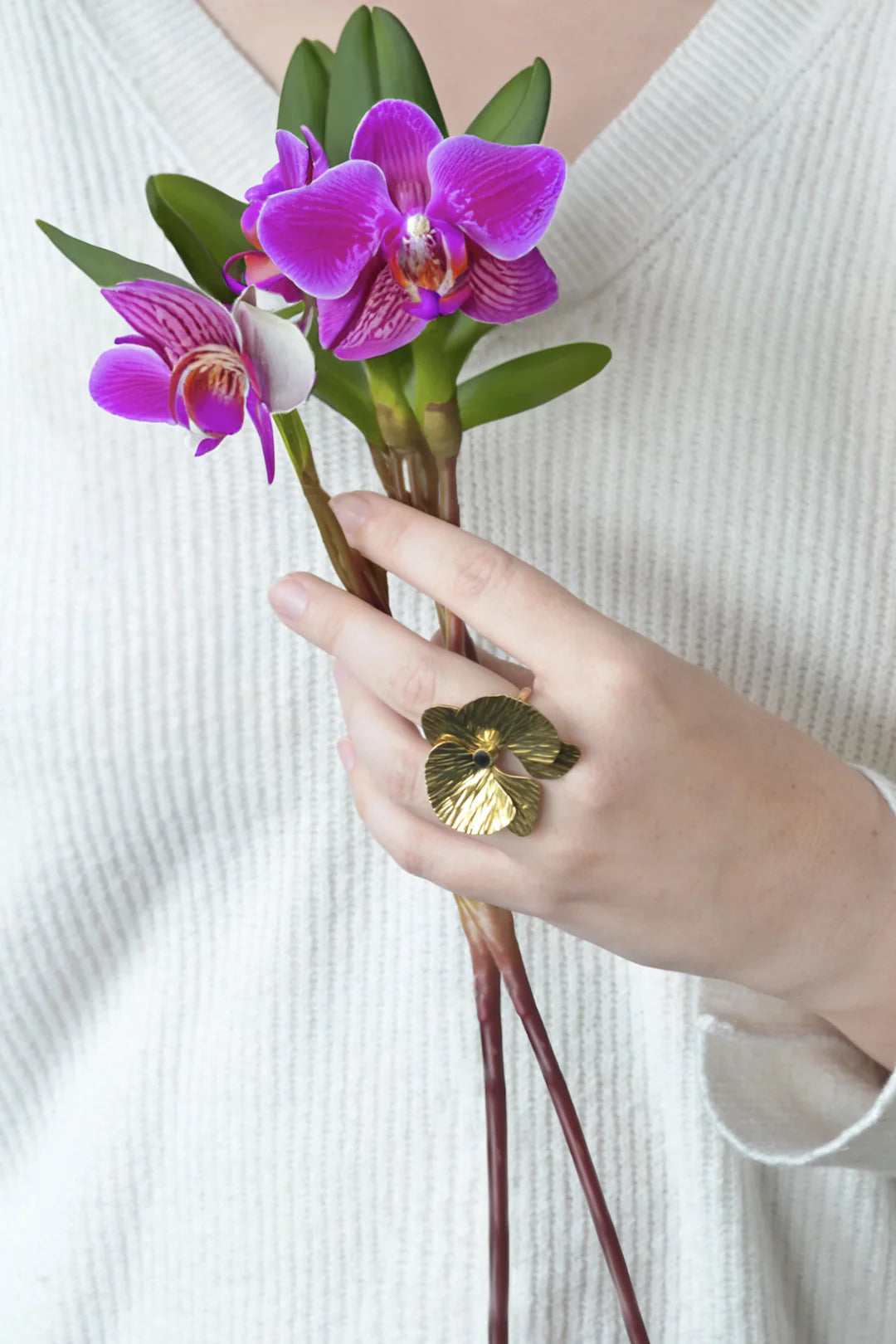 Kenyan Brass & Cow Horn Orchid Ring