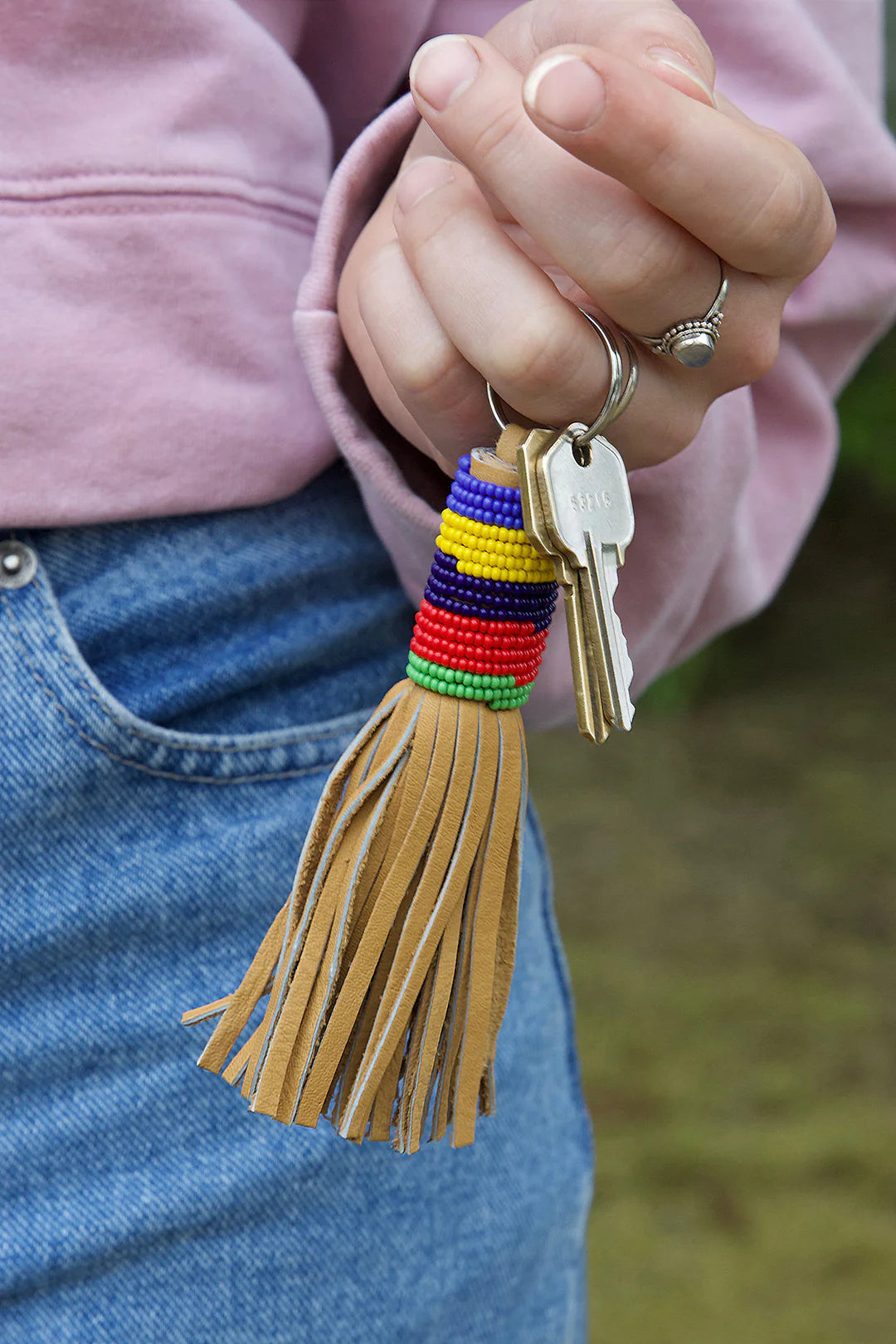 Tassel Key Ring with Multicolor Beads