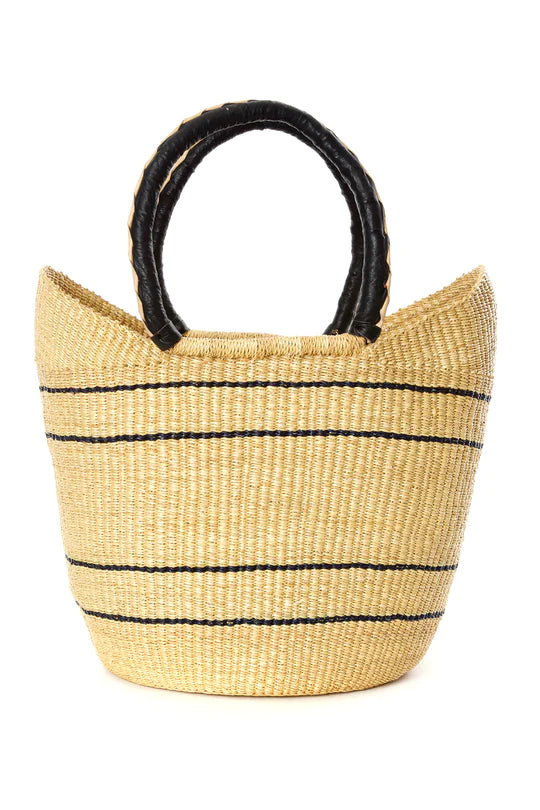 Natural Pinstripe Bolga Shopper with Leather Handles