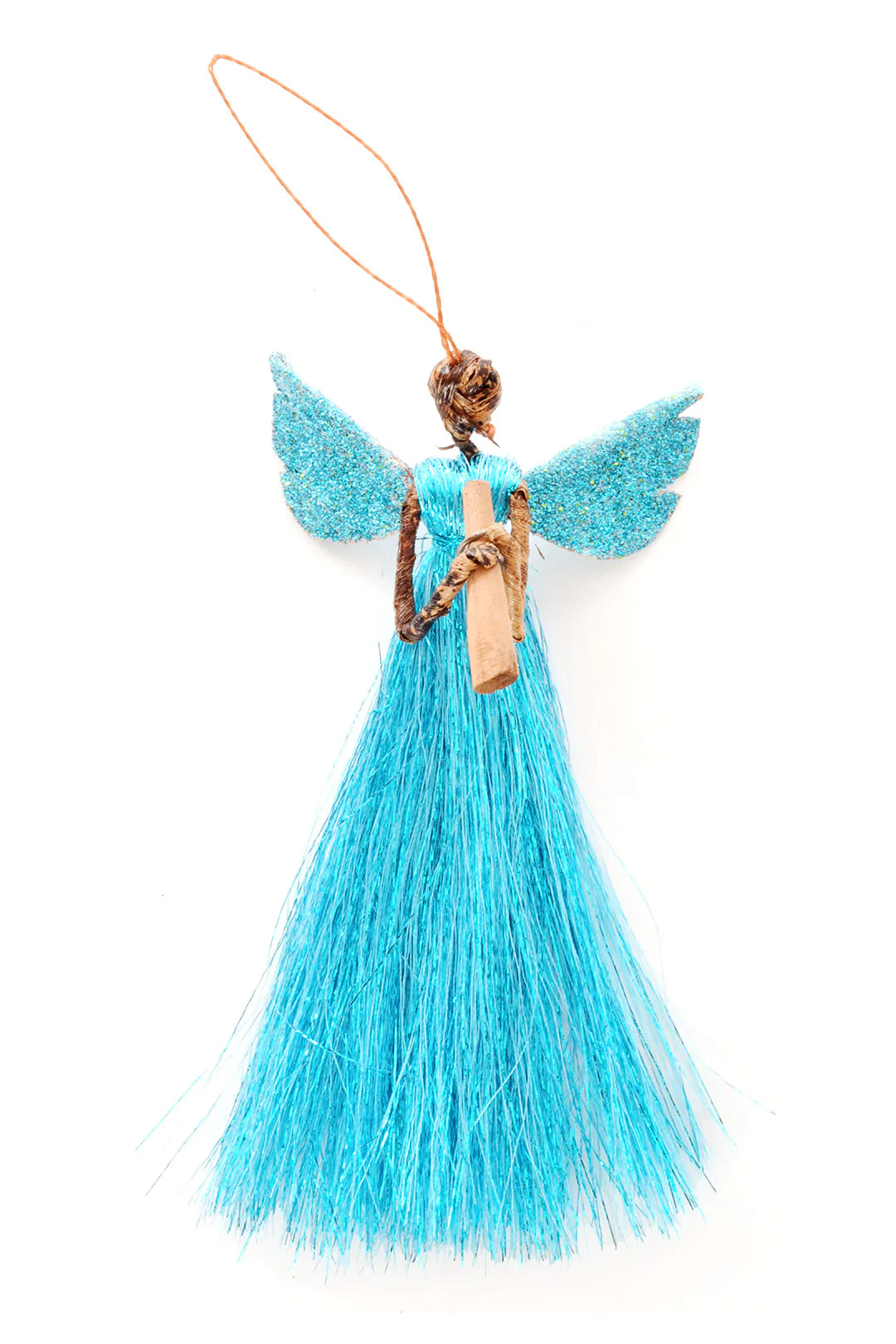 Azure Shimmer Banana Fiber & Thread Angel Ornament