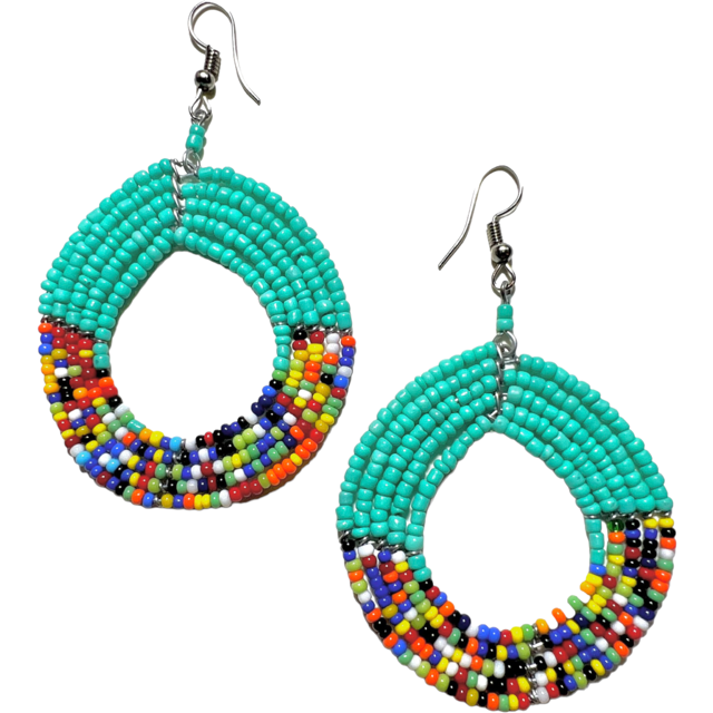 Maasai Sky Blue and Rainbow Celebration Circle Earrings