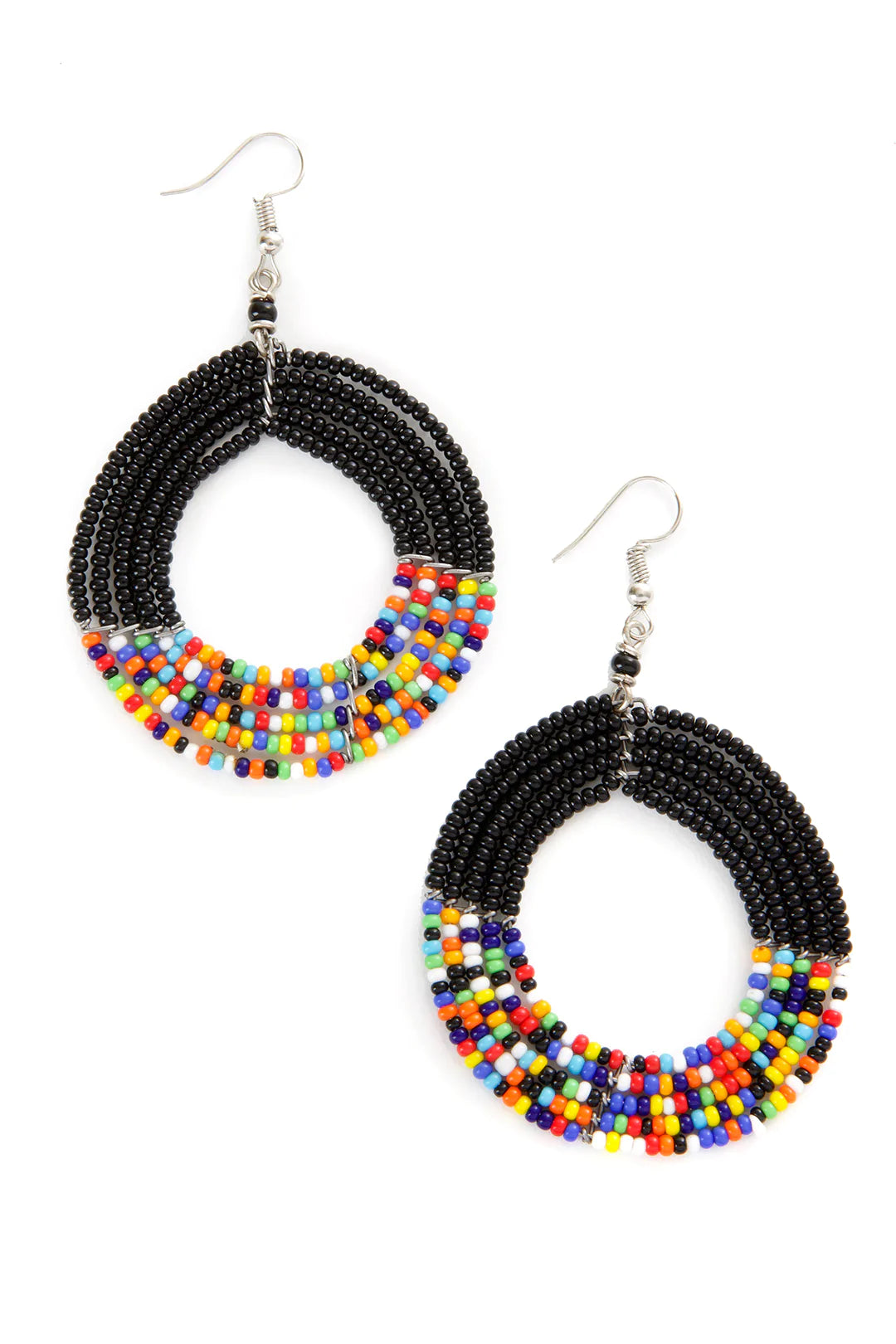 Maasai Black and Rainbow Celebration Circle Earrings