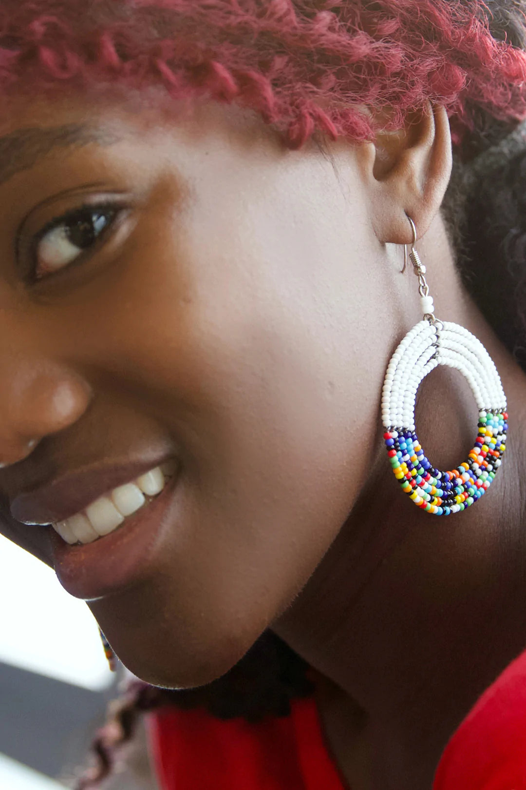 Maasai White and Rainbow Celebration Circle Earrings