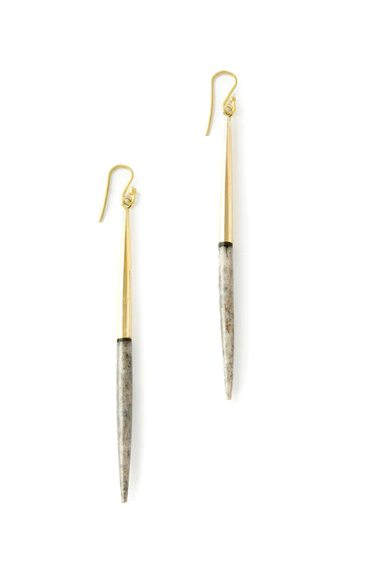 Kenyan Brass and Grey Cow Bone Javelin Earrings