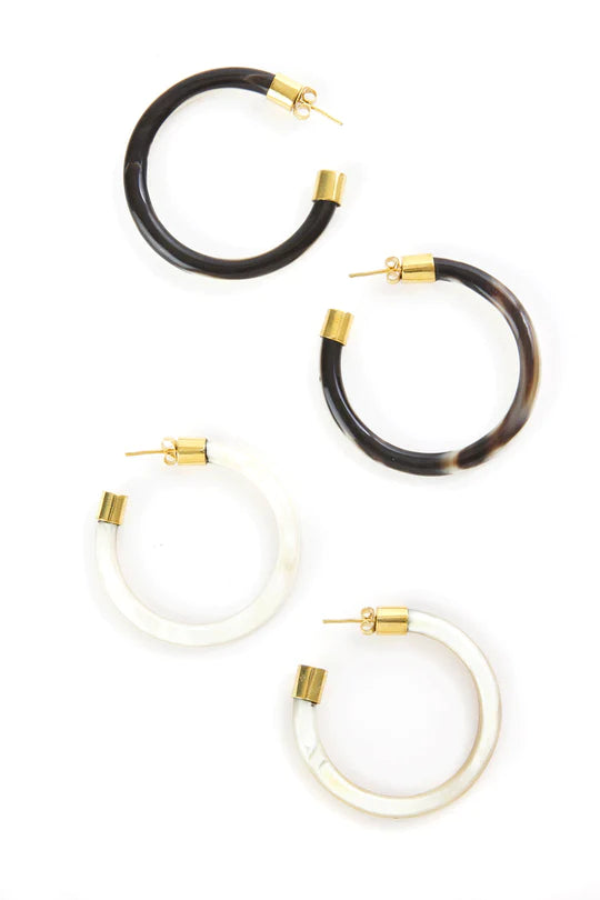 Kenyan Variegated Cow Horn Hoop Earrings