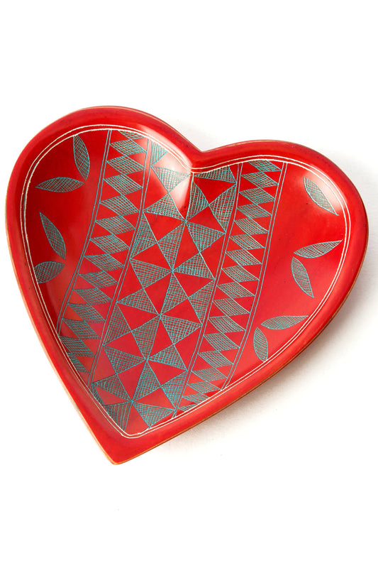 Red Kuba Pattern Kisii Soapstone Heart Dish
