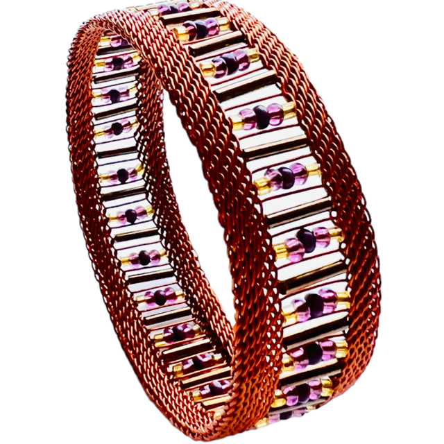 Bead and Copper Bangle - Narrow