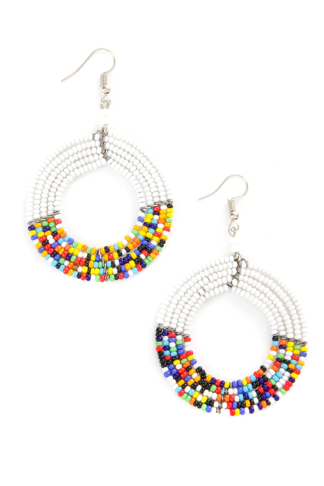 Maasai White and Rainbow Celebration Circle Earrings